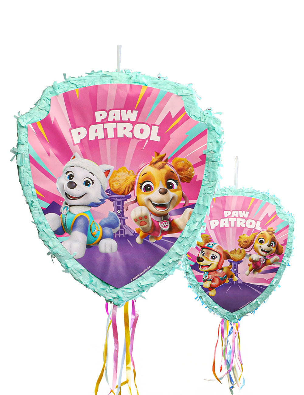 Piñata à tirer Pat'Patrouille pour enfant rose avec Everest et Stella