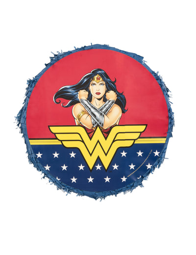 Vue suspendue dans un décor de fête de la Piñata Wonder Woman