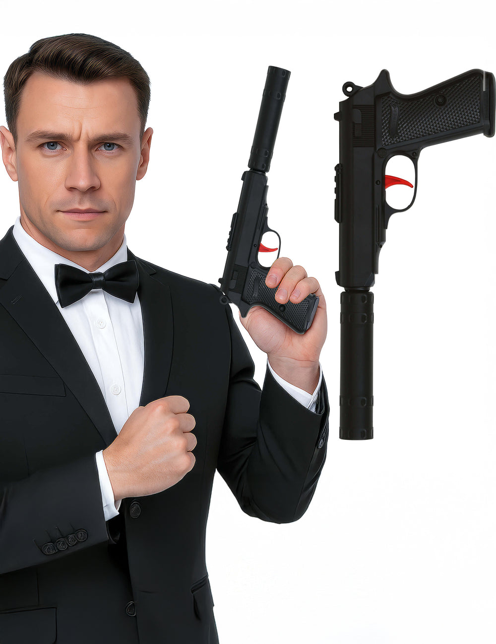 Pistolet avec silencieux agent secret pour adulte noir