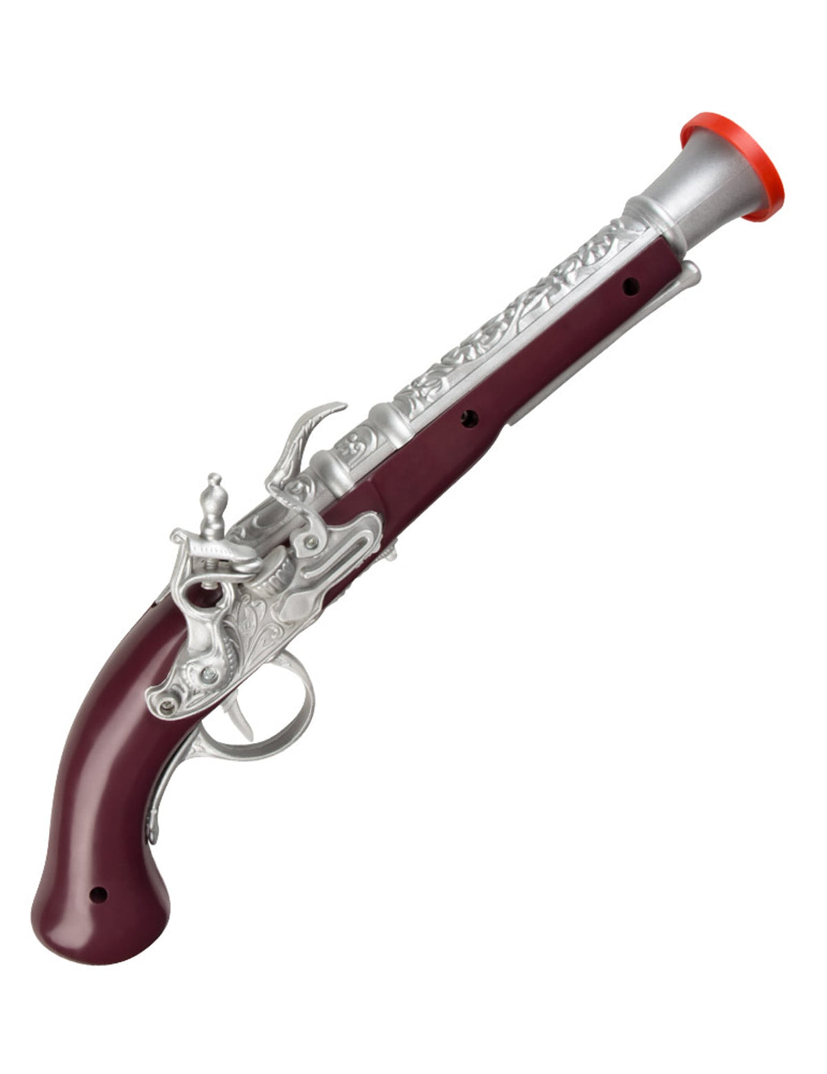 Pistolet pirate pour déguisement marron et argenté avec embout rouge