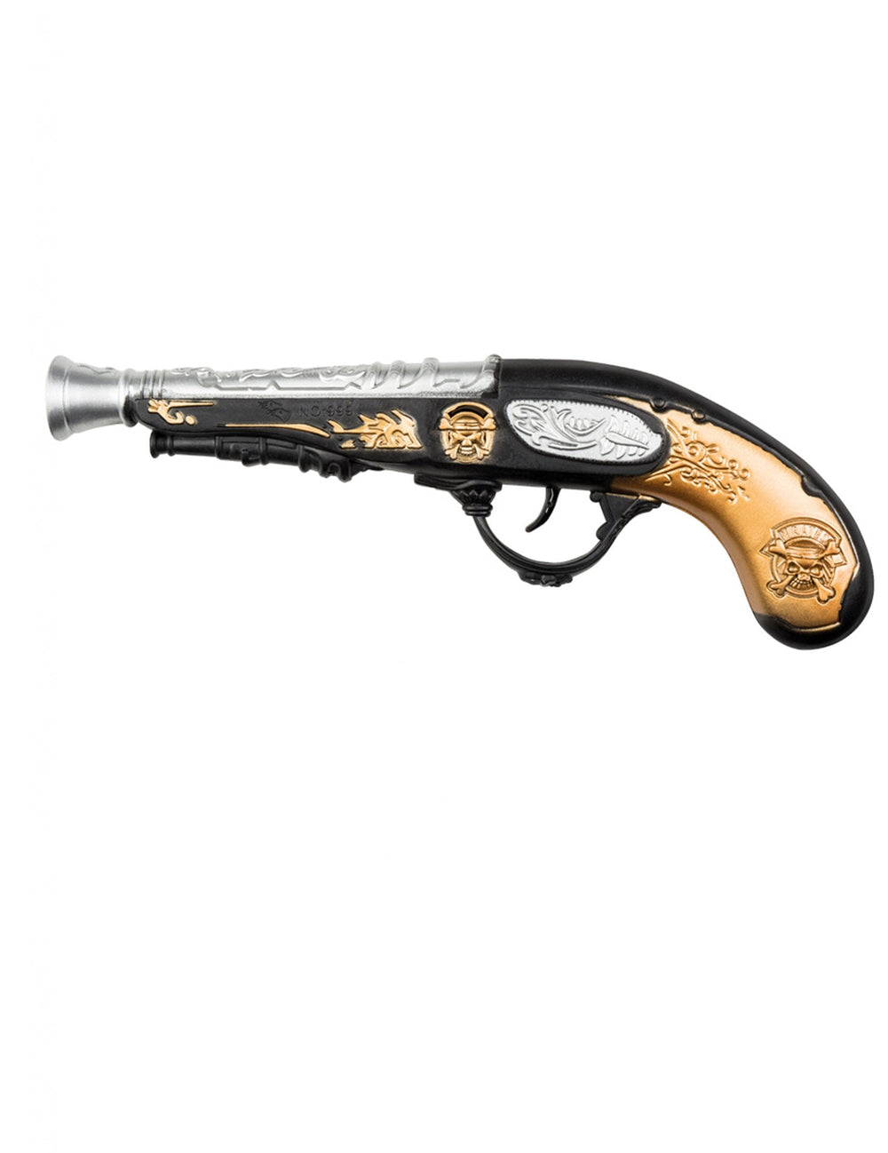 Mise en situation du pistolet pirate noir et or