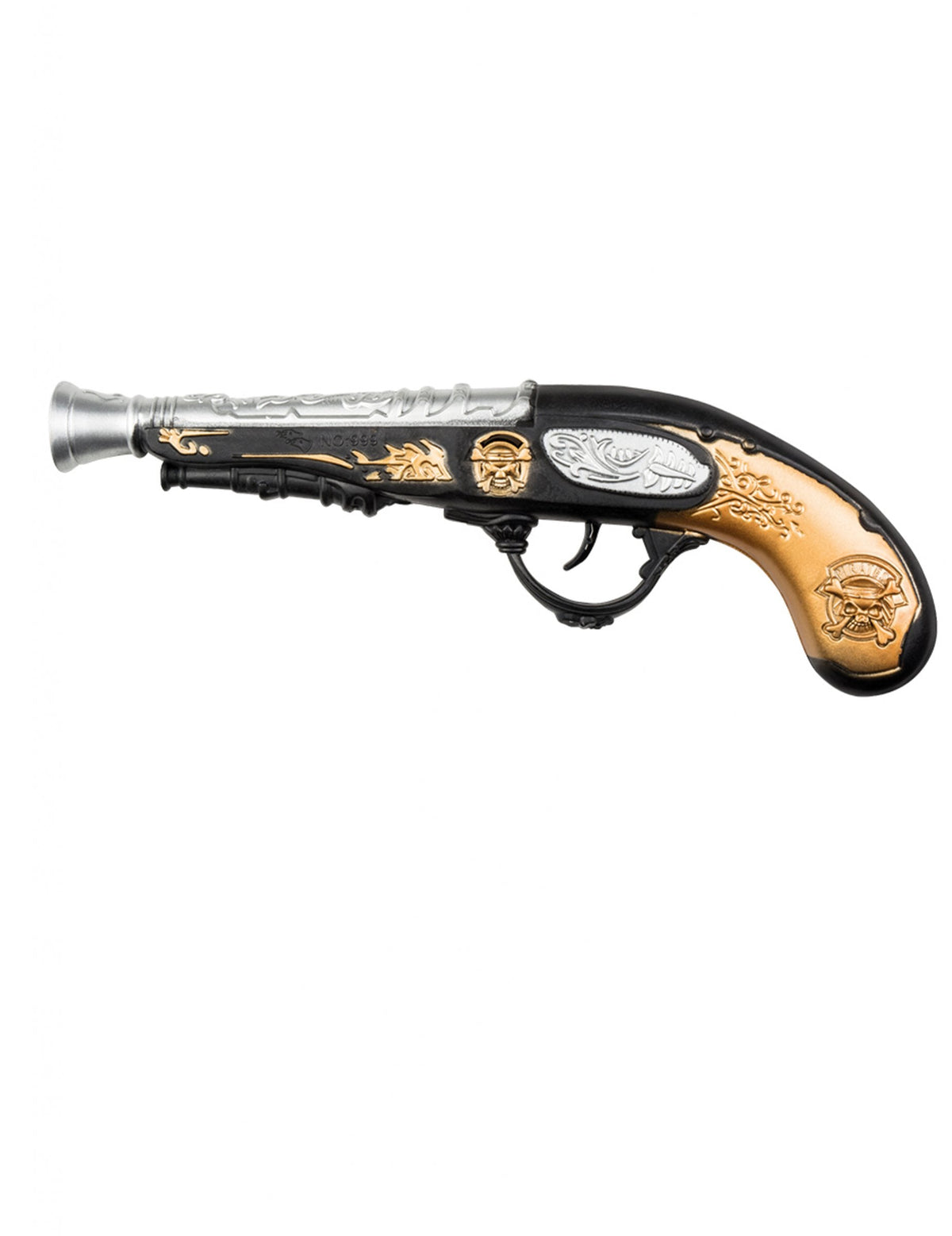 Mise en situation du pistolet pirate noir et or
