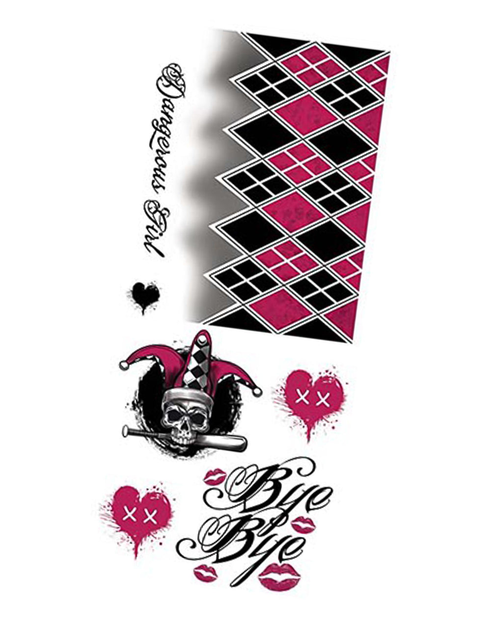 Détail des motifs de la planche de tatouages arlequine maléfique