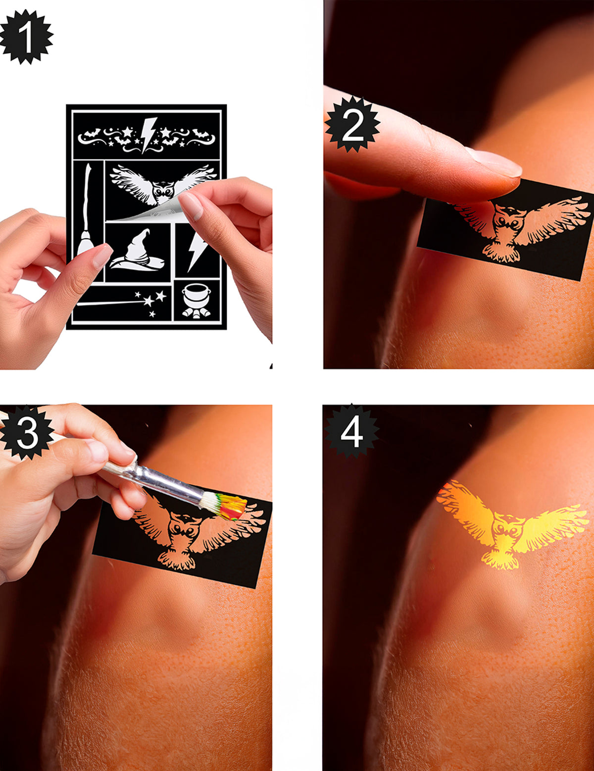 Étapes d'utilisation des pochoirs de maquillage apprenti sorcier