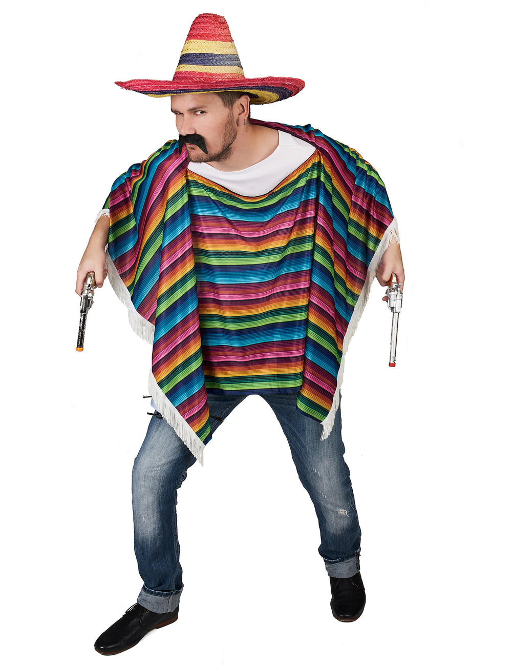 Poncho de Mexicain pour adulte multicolore à franges