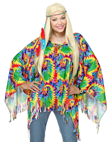 Poncho et tour de tête hippie psychédélique adulte