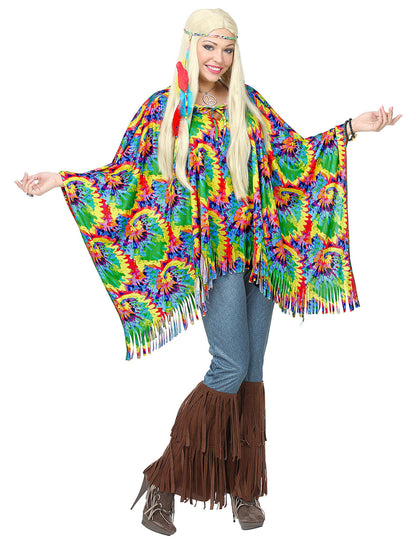 Poncho et tour de tête hippie psychédélique adulte