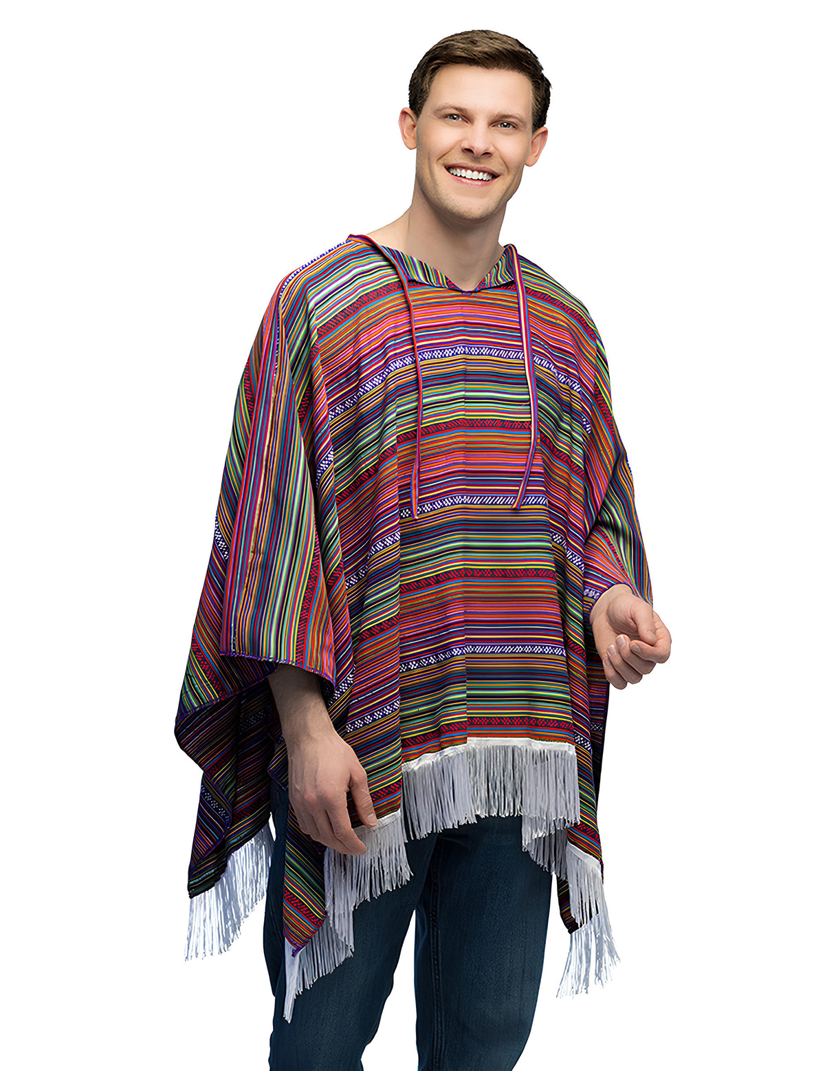 Poncho Luz pour homme multicolore avec franges blanches