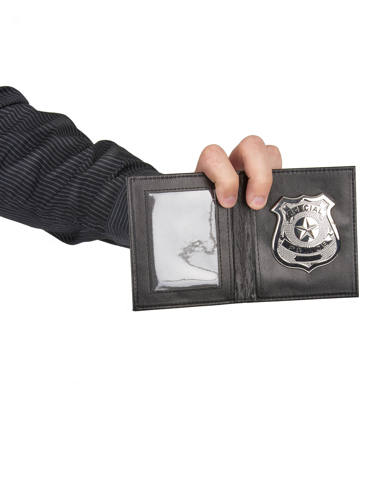 Portefeuille ouvert tenu en main du portefeuille de police