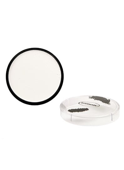 Vue du pot ouvert avec son couvercle du pot de maquillage professionnel à l'eau pour adulte et enfant blanc