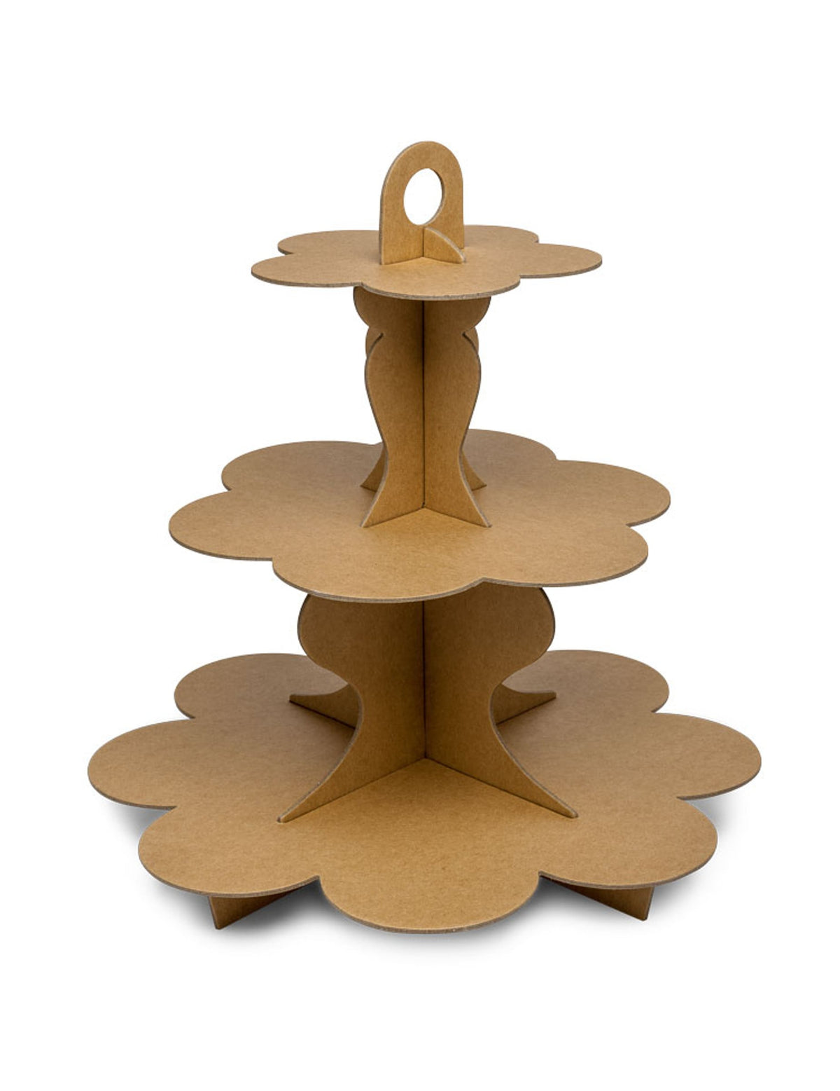 Mise en situation du présentoir à cupcake en carton kraft marron 3 étages