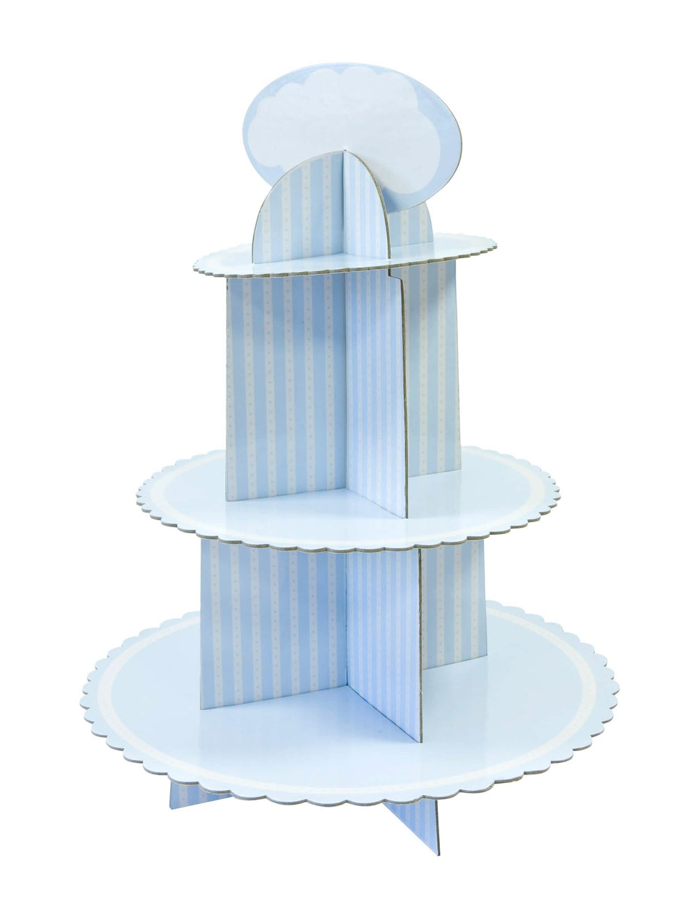 kartonski stojalo za cupcake za baby shower z modrimi in belimi črtami