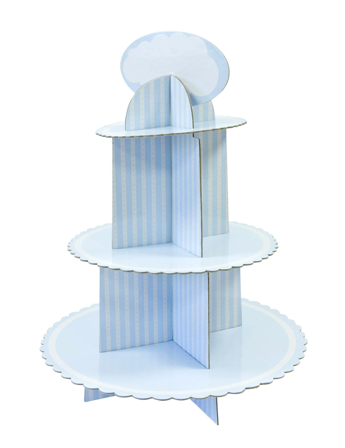 kartonski stojalo za cupcake za baby shower z modrimi in belimi črtami