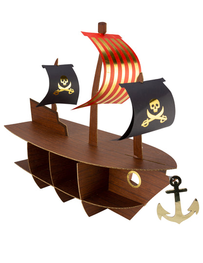 Stojalo za torte v obliki piratske ladje z zlatim okrasjem 46,5 x 40 x 20 cm 