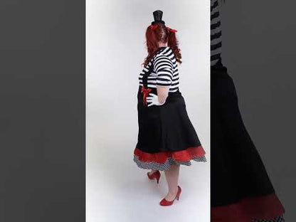 Mime kostum, črna in rdeča obleka, velika velikost za ženske