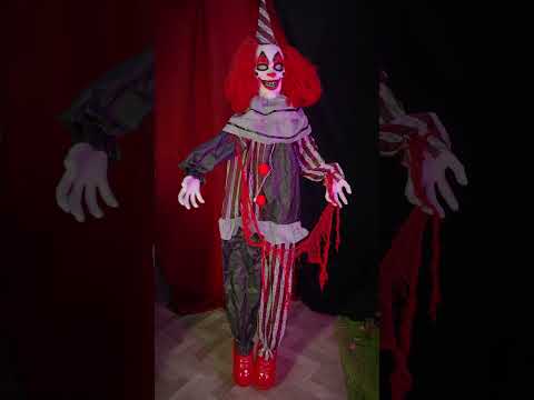 Décoration animée suspendue clown maléfique avec rires et mouvements 175 cm