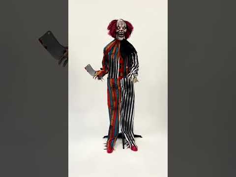 Décoration animée clown boucher maléfique avec mouvements 175 cm