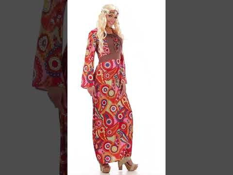 Déguisement robe longue hippie multicolore femme