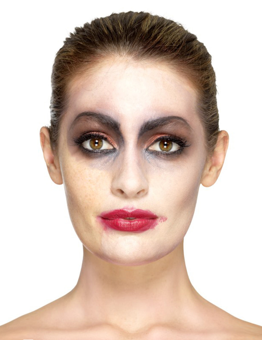 Vue de face du maquillage de la prothèse latex entailles Halloween