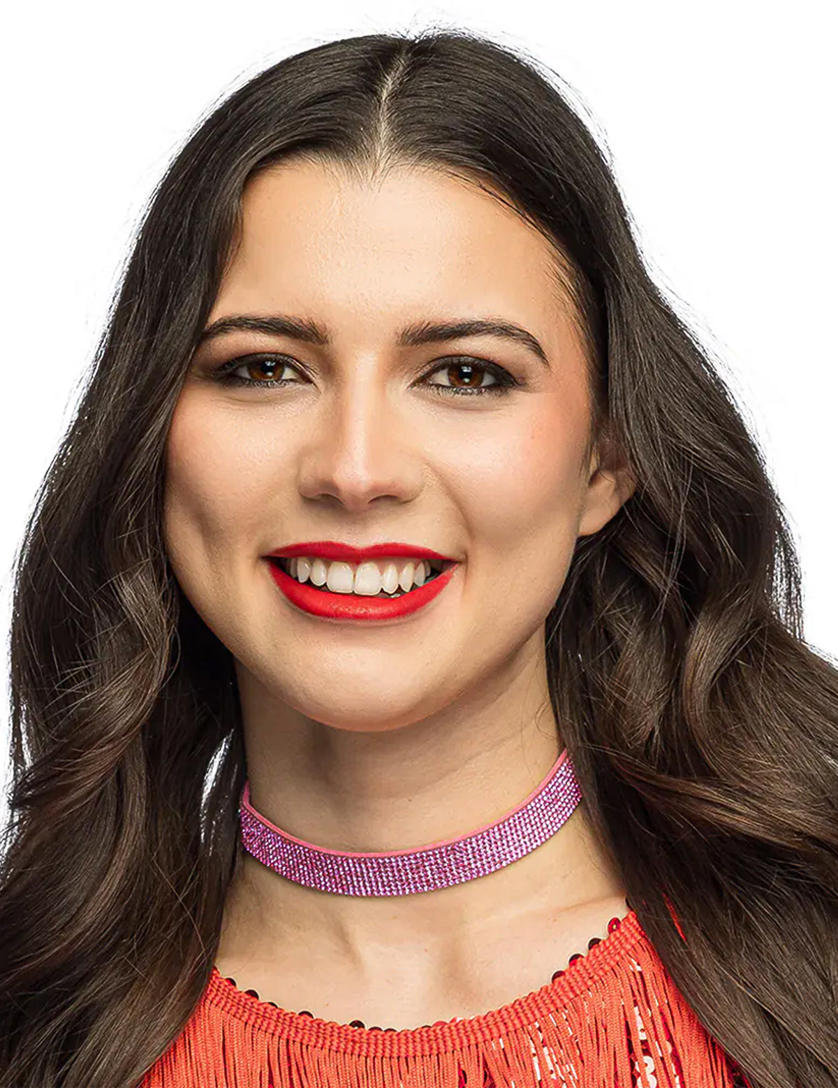 Rožnat choker s kamenčki za odrasle