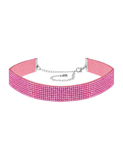 Rožnat choker s kamenčki za odrasle