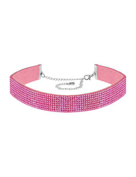 Rožnat choker s kamenčki za odrasle