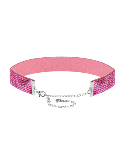 Rožnat choker s kamenčki za odrasle
