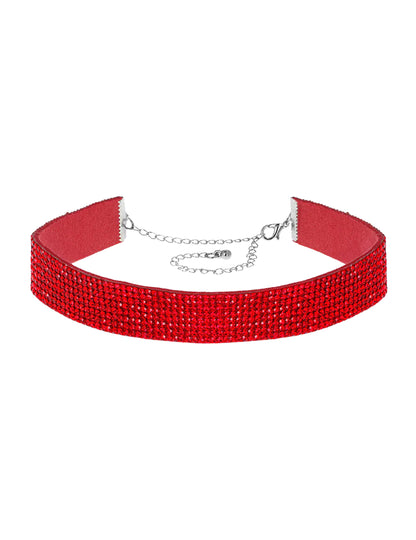 Rdeč choker s kamenčki za odrasle