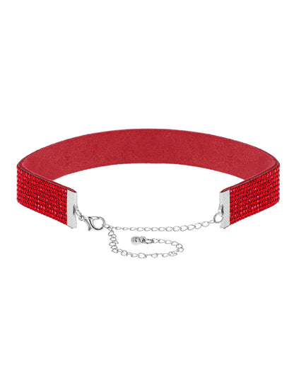 Rdeč choker s kamenčki za odrasle