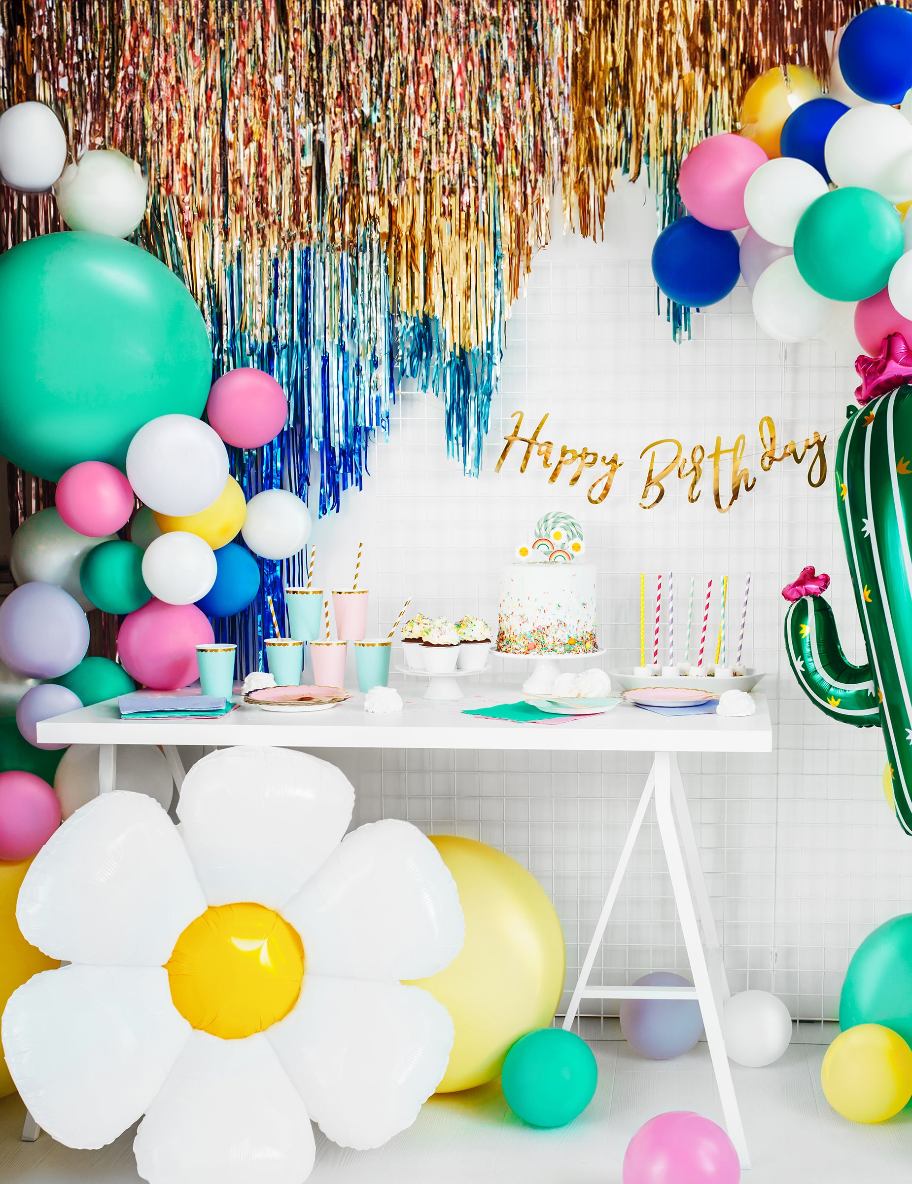 Décoration de table d'anniversaire du rideau de fils métallisé pour fête bleu nuit