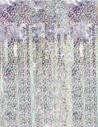 Détail de l'effet pailleté du rideau scintillant holographique pour fête