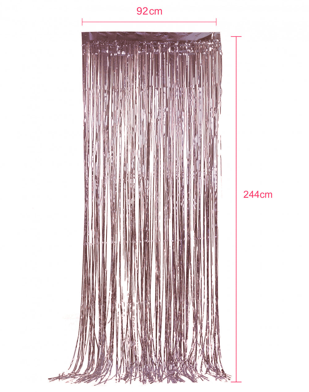 Dimensions du rideau scintillant à franges pour fête rose gold
