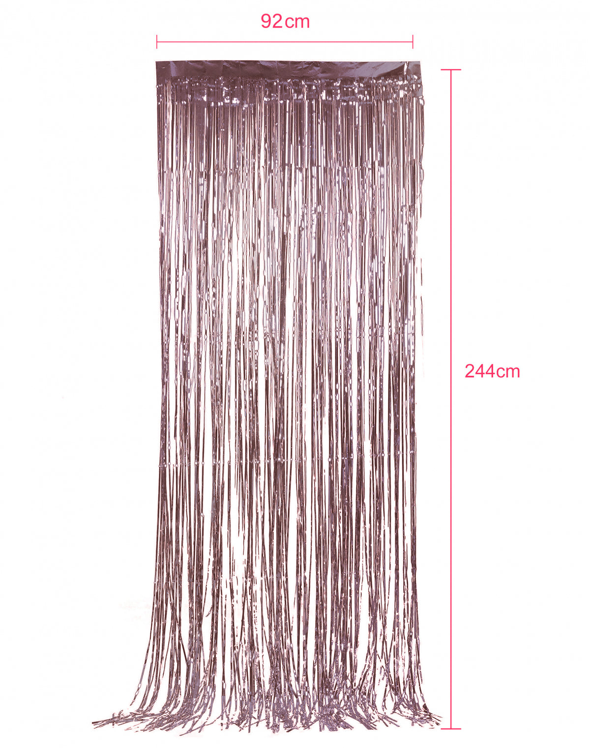 Dimensions du rideau scintillant à franges pour fête rose gold
