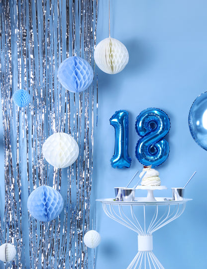 Dekoracija za rojstni dan s svetlečo zaveso za zabavo v srebrni barvi