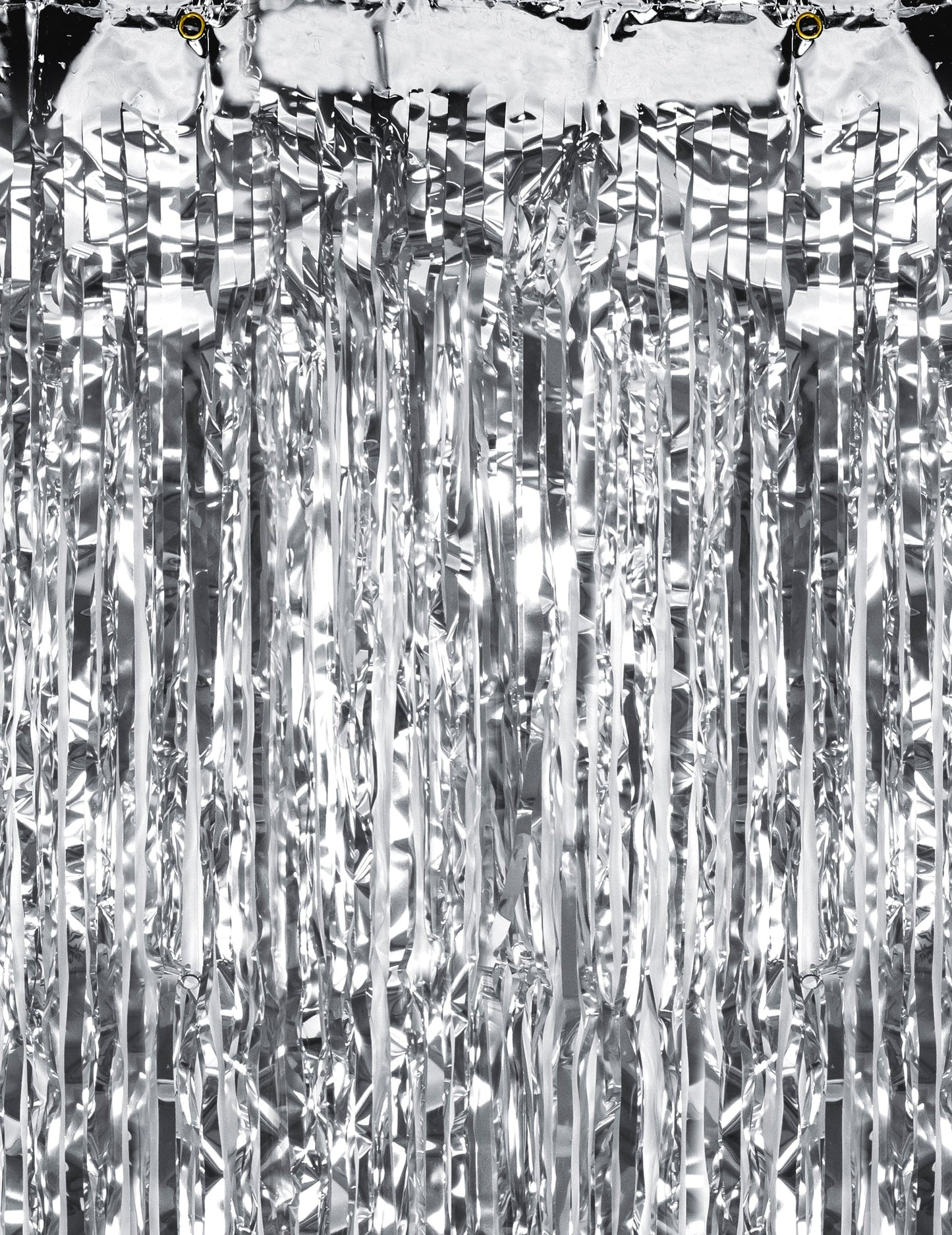 Détail de la partie supérieure du rideau scintillant argent