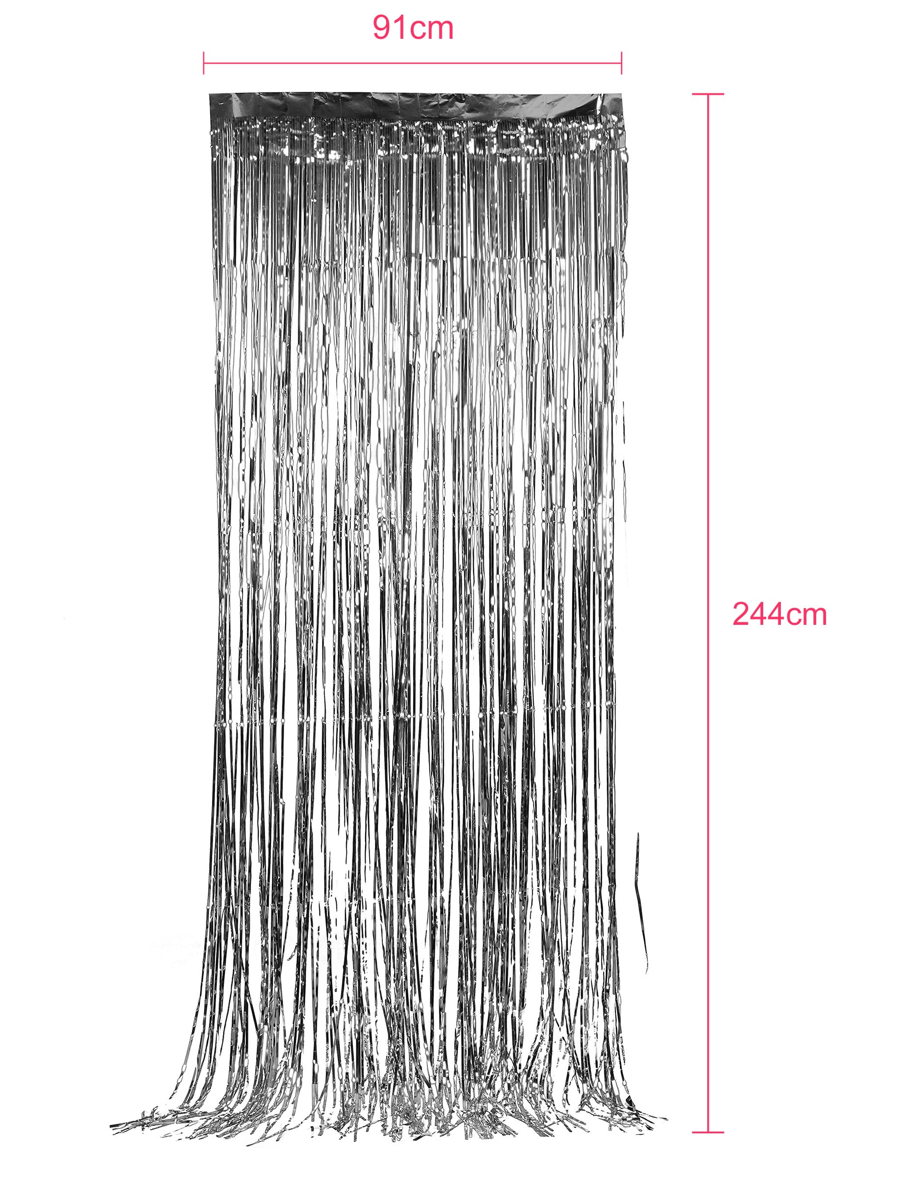 Vue d'ensemble de la décoration avec le rideau scintillant pour fête argent métallique