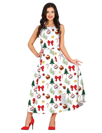 Dolga bela obleka z božičnimi ženskami