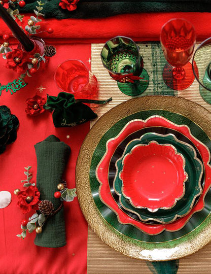 Rond de serviette Élégance velours rouge vert et or 13 cm