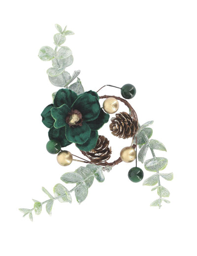 Obroček za prtičke Elegance, temno zeleni žamet in zlato, 14 cm