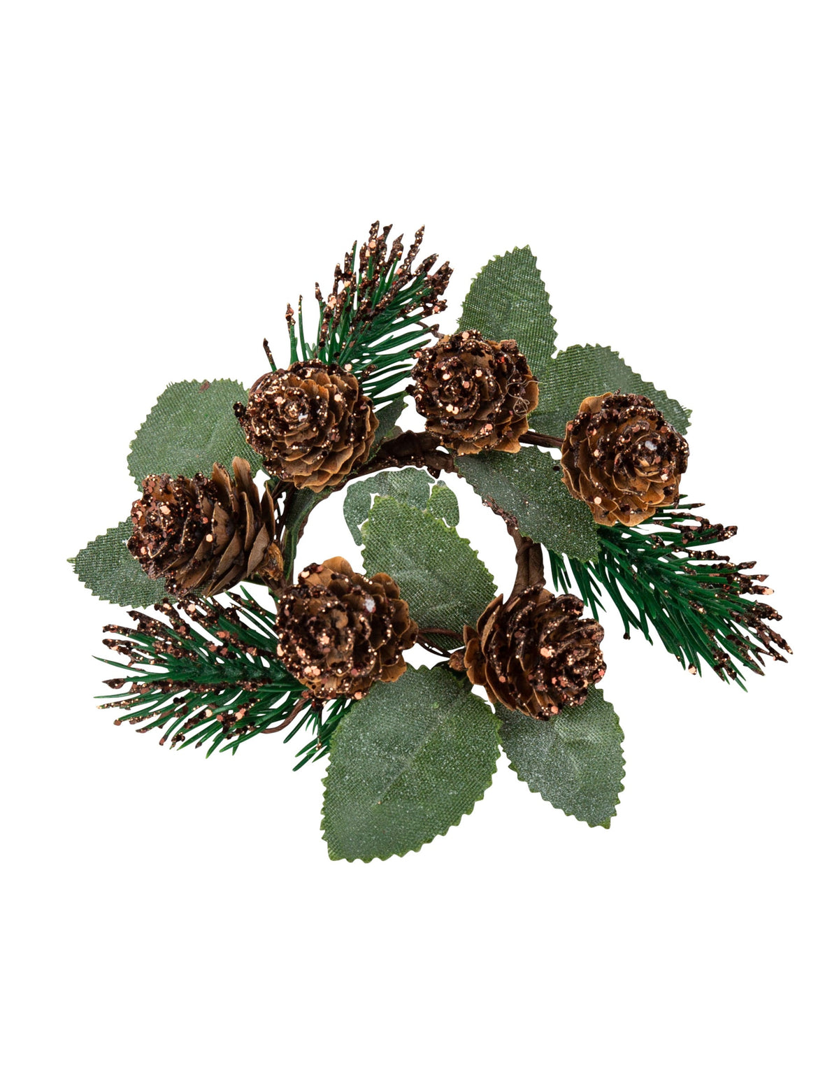 Rond de serviette sapin et pommes de pin pour table paillettes chocolat