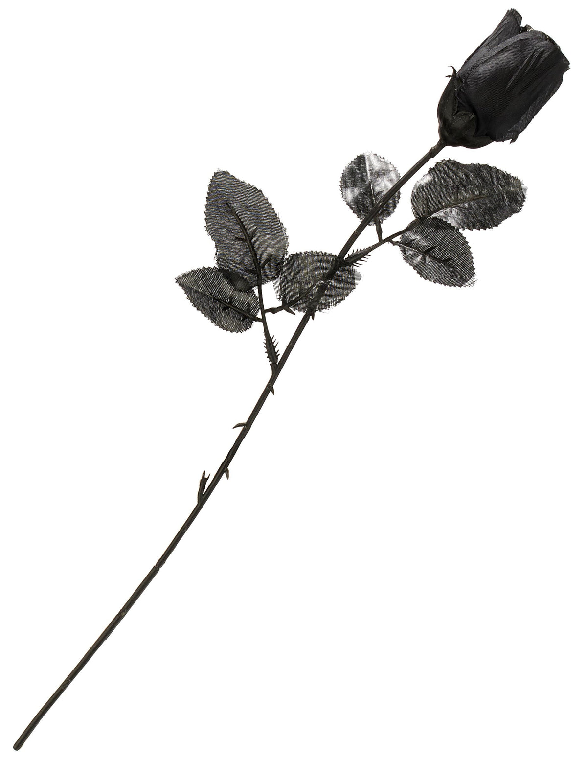 Rose artificielle pour Halloween adulte noire avec feuilles et tige à épines