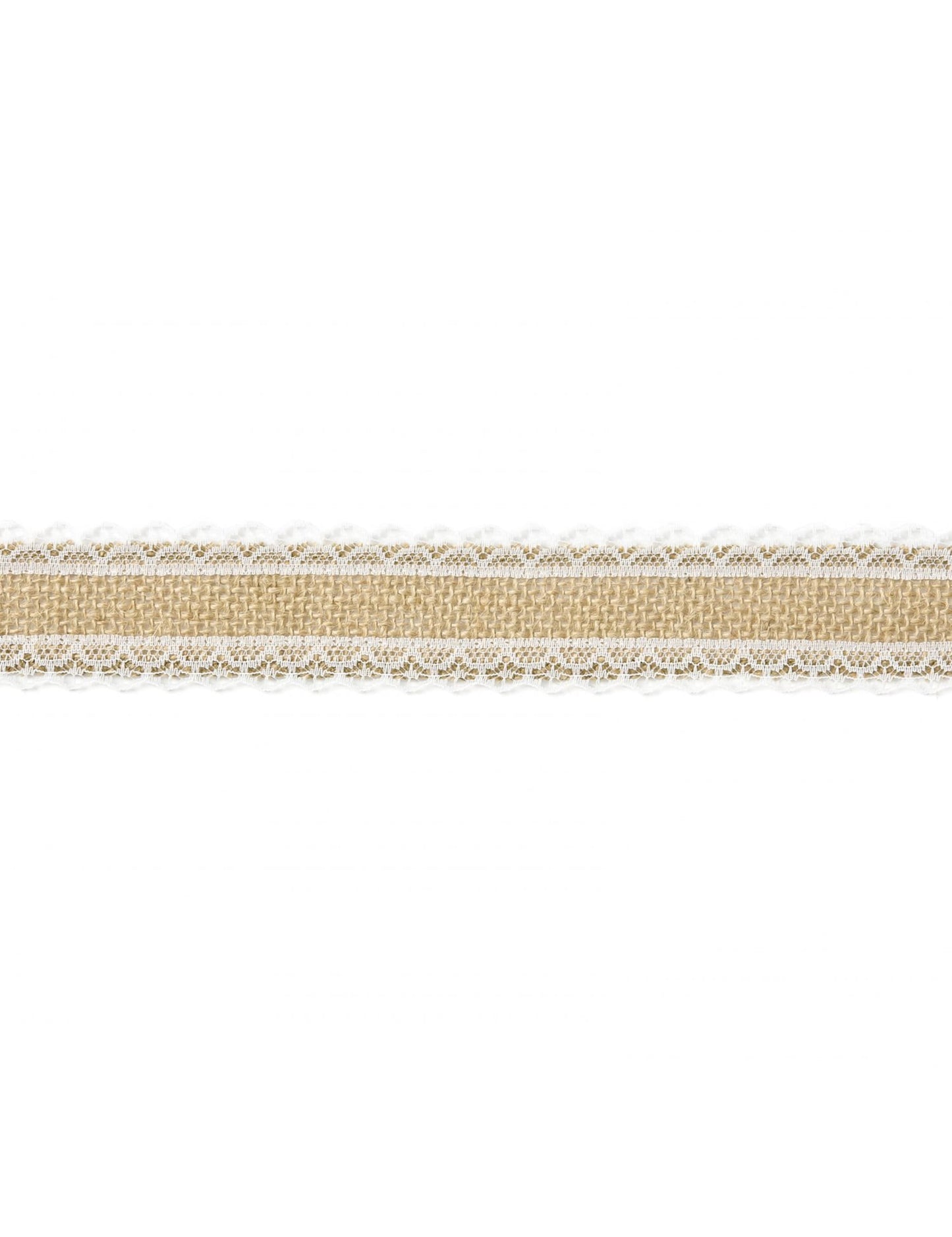 Ruban mariage champêtre en toile de jute naturelle et bordure dentelle blanche