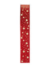 Ruban étoiles dorées rouge 2,5 cm x 3 m