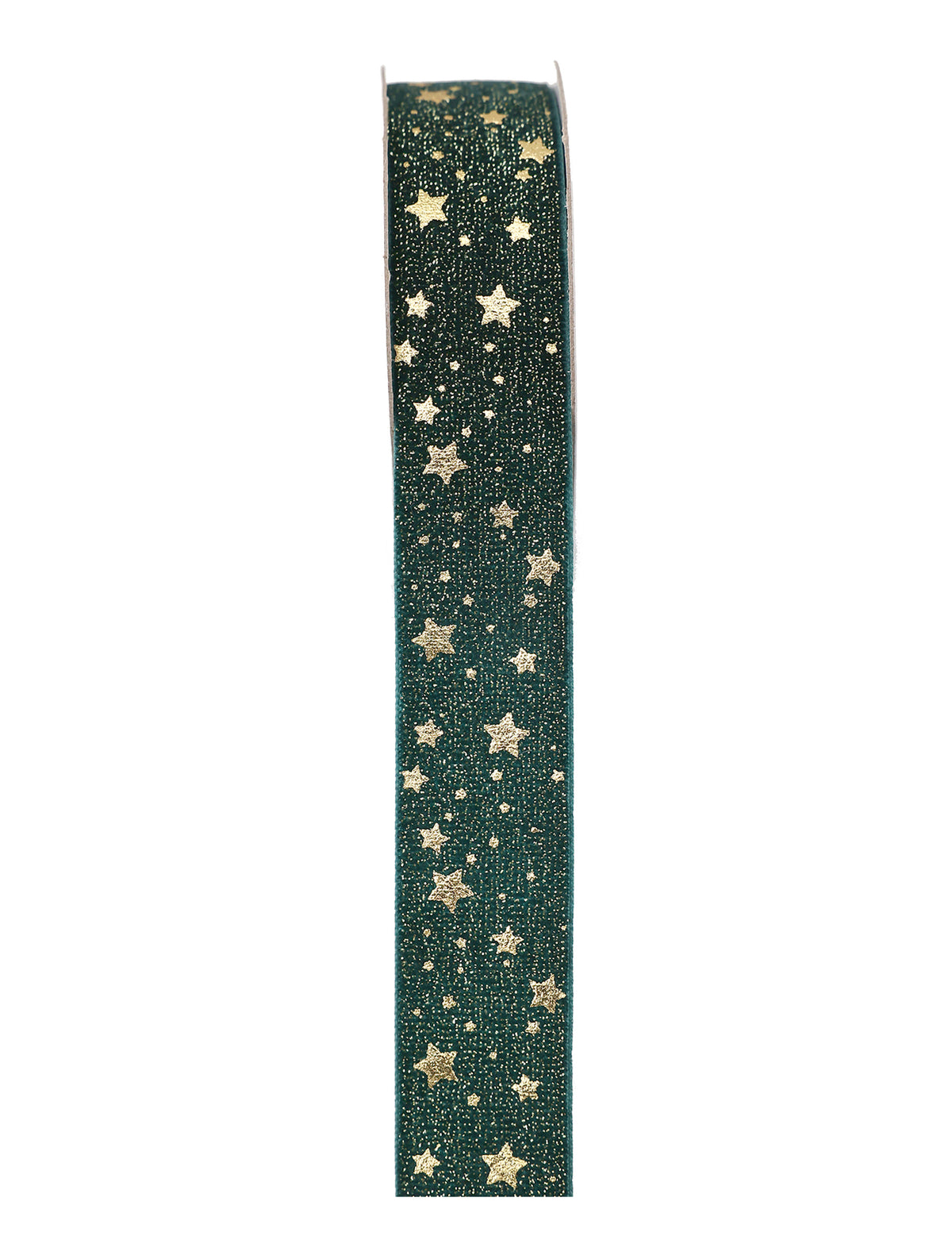 Ruban étoiles dorées vert sapin 2,5 cm x 3 m