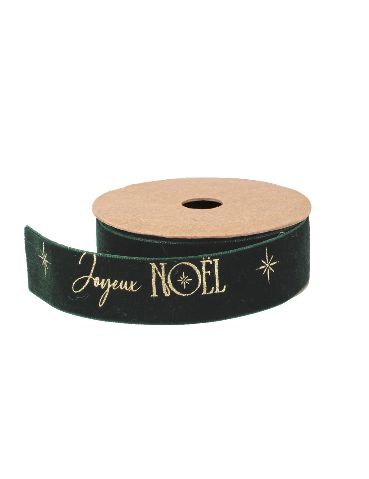 Ruban Joyeux Noël velours vert anglais et or 2,5 cm x 3 m