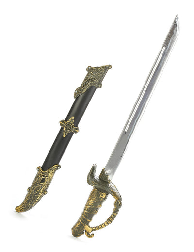 Sabre pirate pour adulte noir et doré avec fourreau