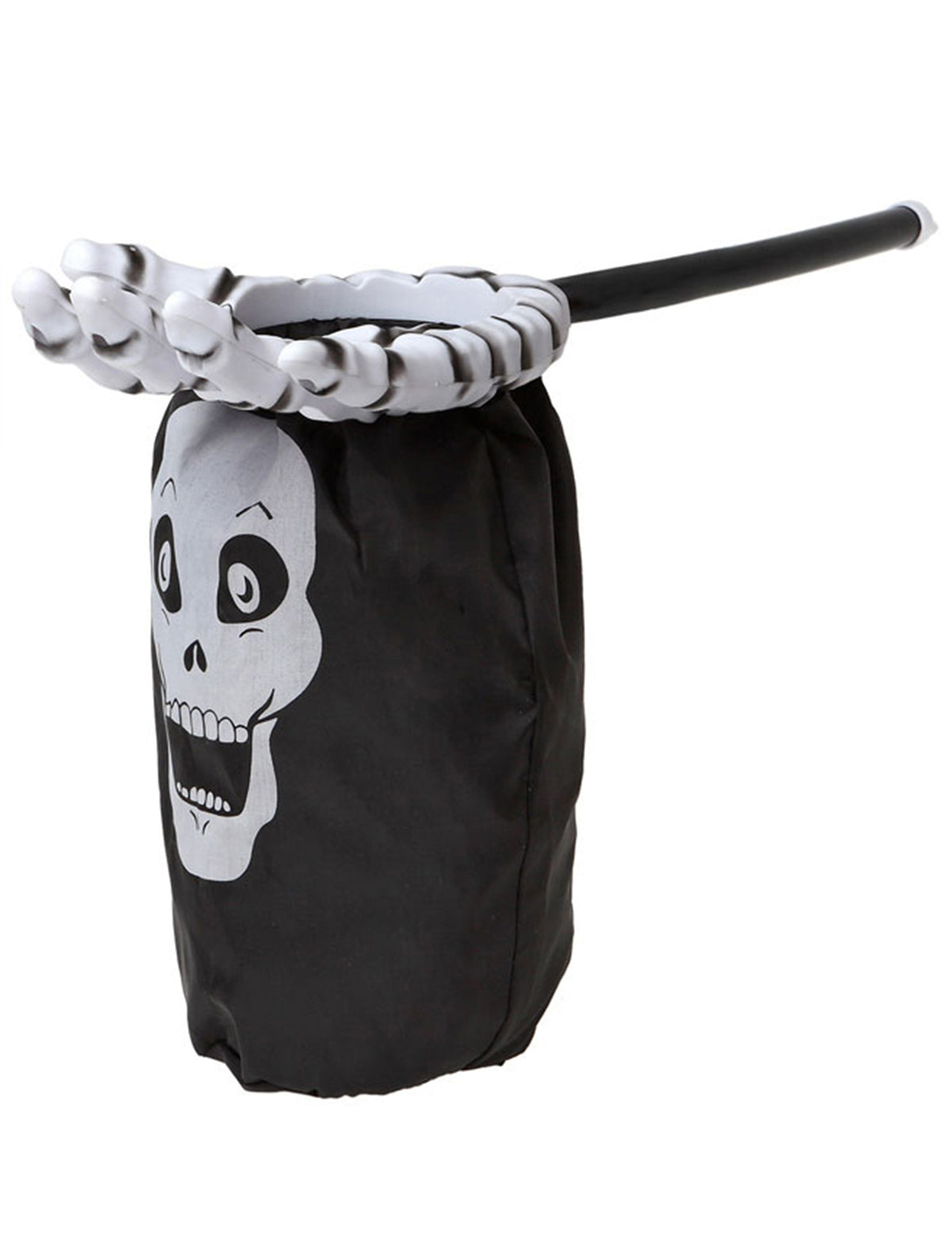 Sac à bonbons squelette pour enfant noir avec poignée en forme de main d'os