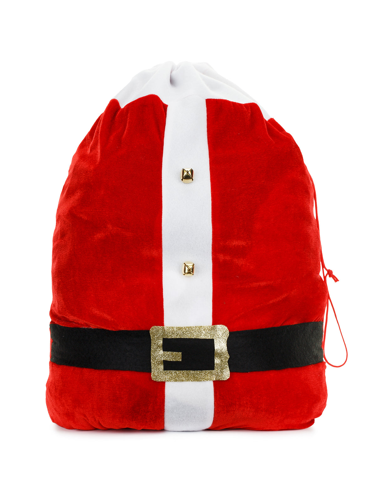Hotte du Père Noël pour adulte rouge et blanche avec ceinture noire et boucle dorée