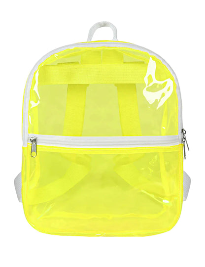 Vue de face du sac à dos transparent pour adulte jaune fluo