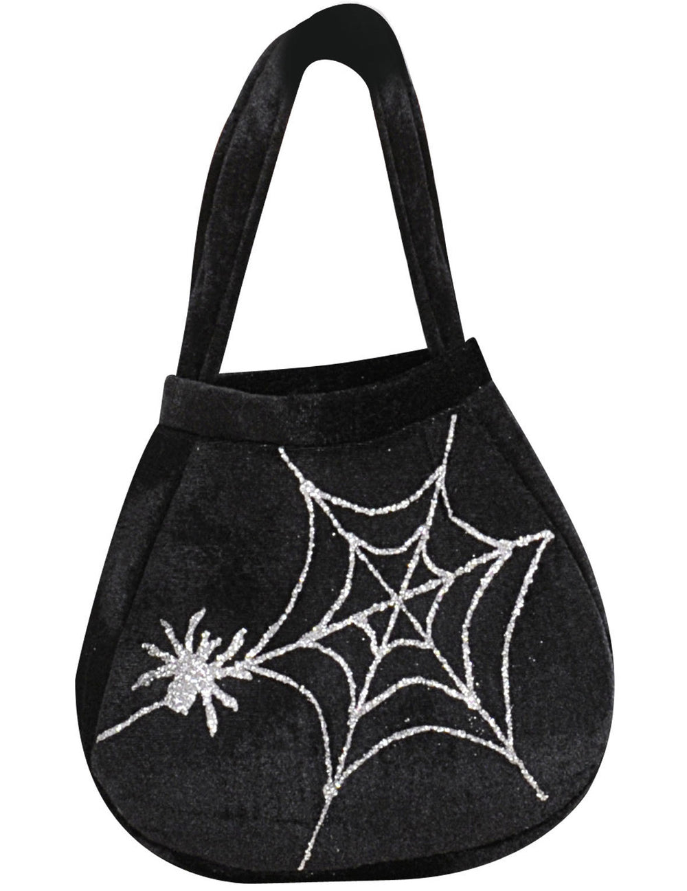 Sac araignée et toile pour adulte noir et argenté pailleté